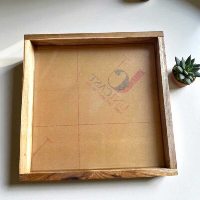 Teak Wood Varmala Frame with Acrylic Base - 12 x 12 Inch