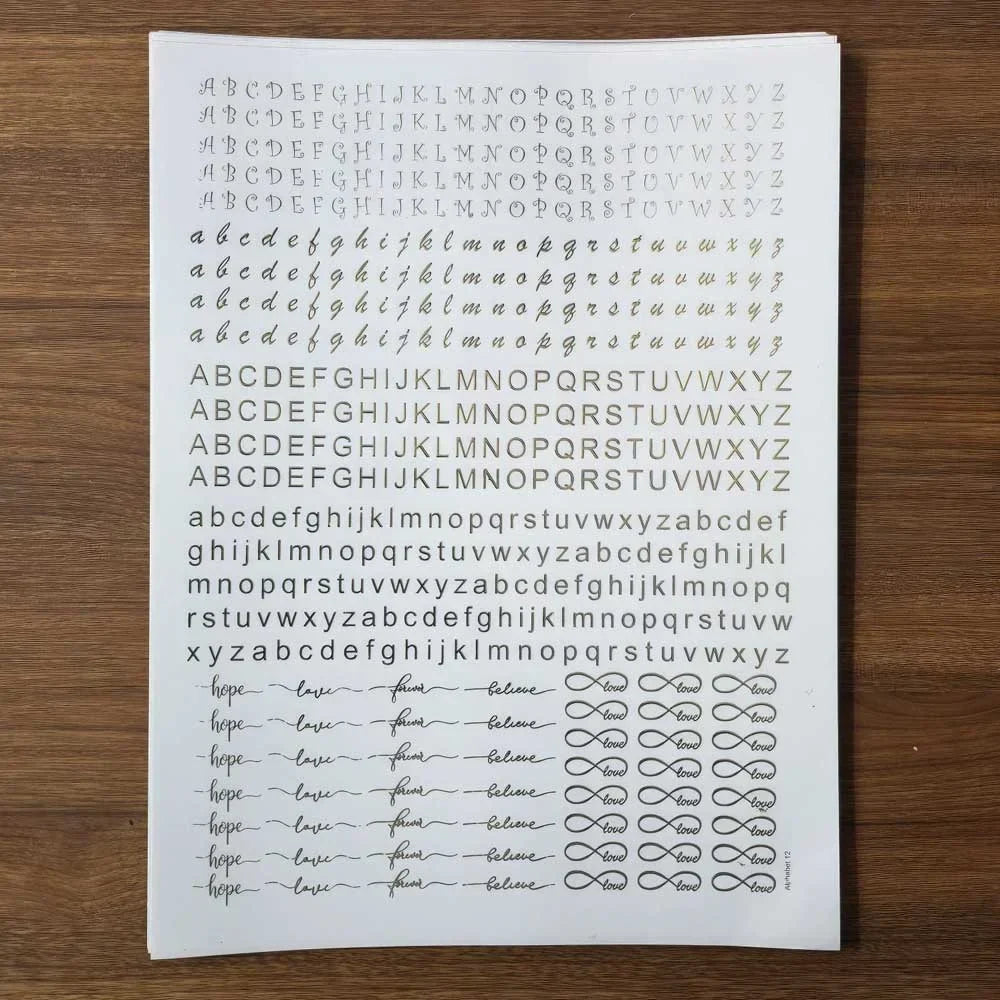 A4 Golden Embossed Sheet - Alphabets, Words & Infinity Symbols