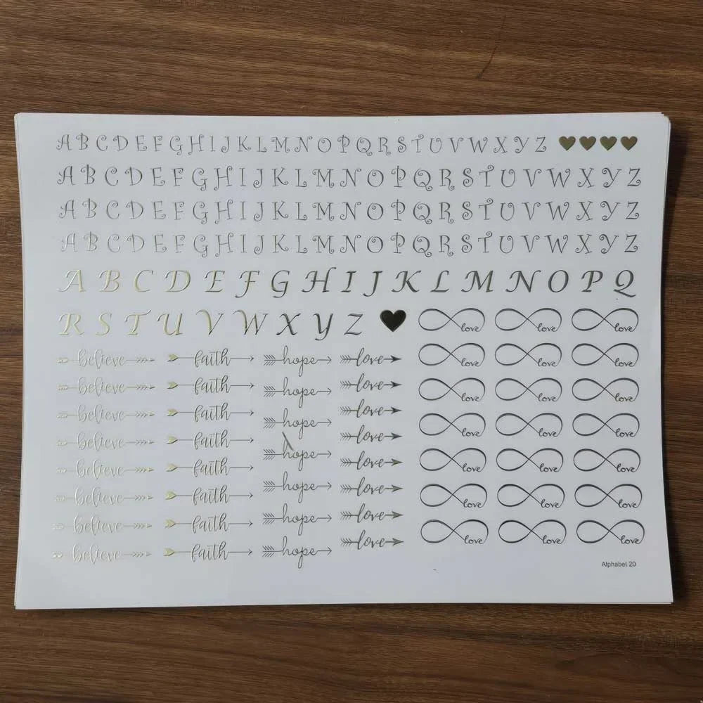 A4 Golden Embossed Alphabet Sheet - Believe, Faith, Hope & Love