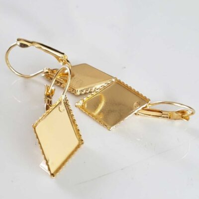 Square Lever Back Earring Base - Golden - 2 Pairs