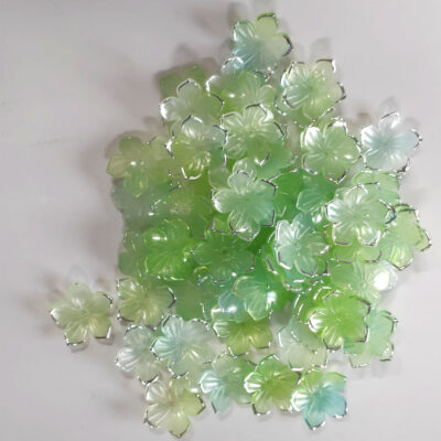 Acrylic Green Flower Beads with Gold Frame - 50g