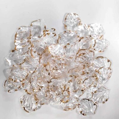 Acrylic White Leaf Beads with Gold Frame - 50g