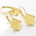 Plain Square Lever Back Earring Base - Golden - 2 Pairs