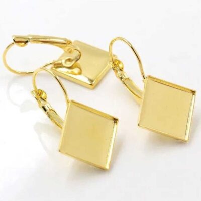 Plain Square Lever Back Earring Base - Golden - 2 Pairs