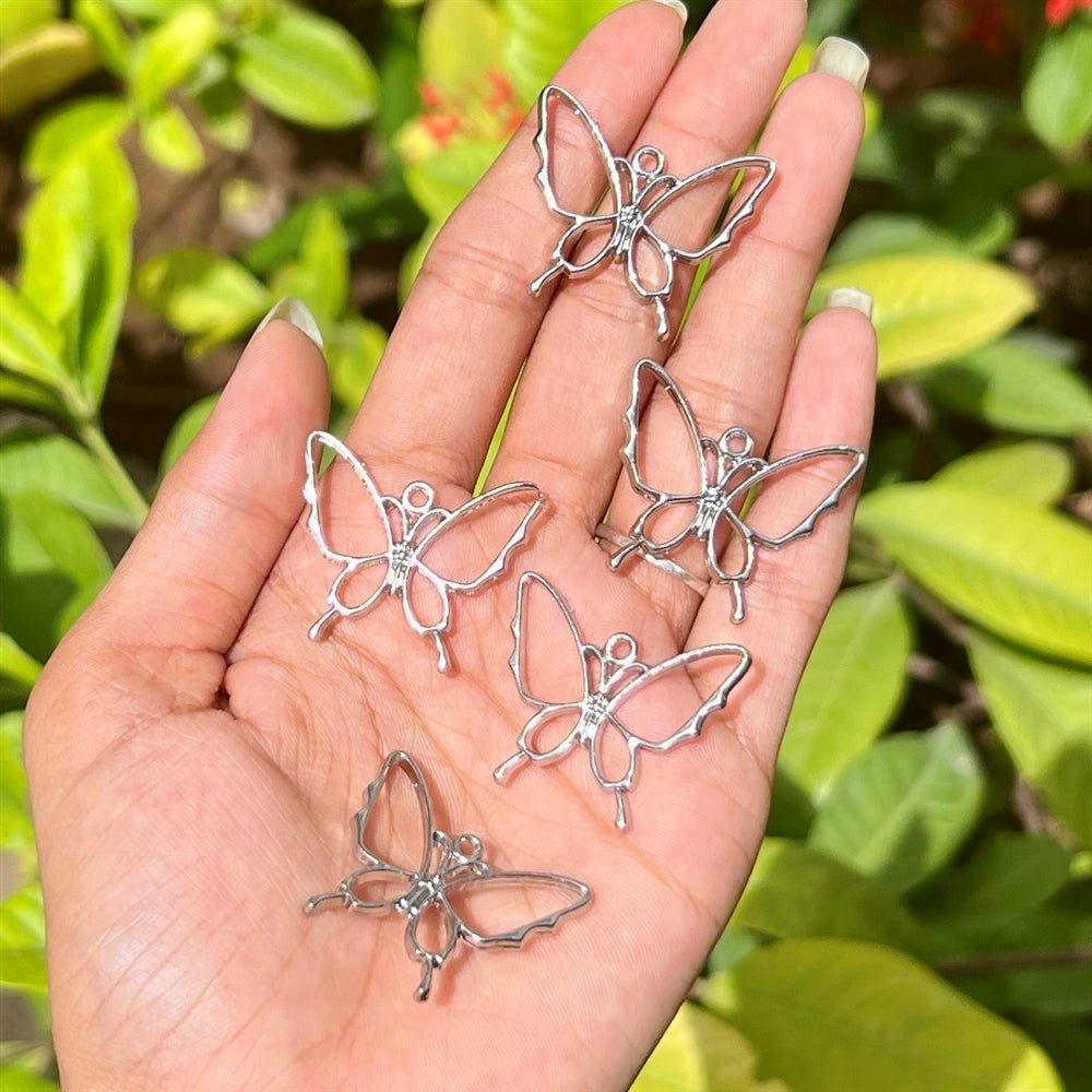 Butterfly Design Silver Bezel Pendant - Set of 5