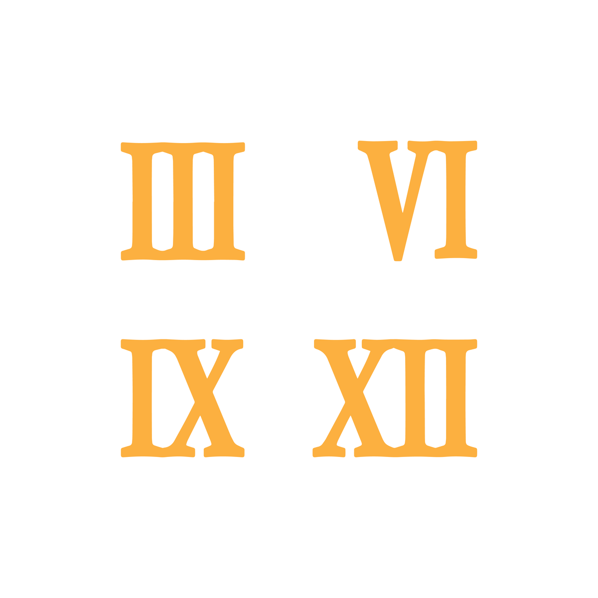 Roman Clock Numbers - 3, 6, 9 & 12