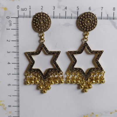 Star Frame Jhumka Earrings - Golden