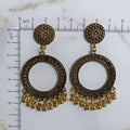 Antique Golden Circular Jhumka Earrings with Ghungroo Drops